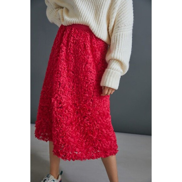 Pink Anthropologie Maeve Floral Lace Textured Full Midi Skirt (NWT) - Picture 1 of 6